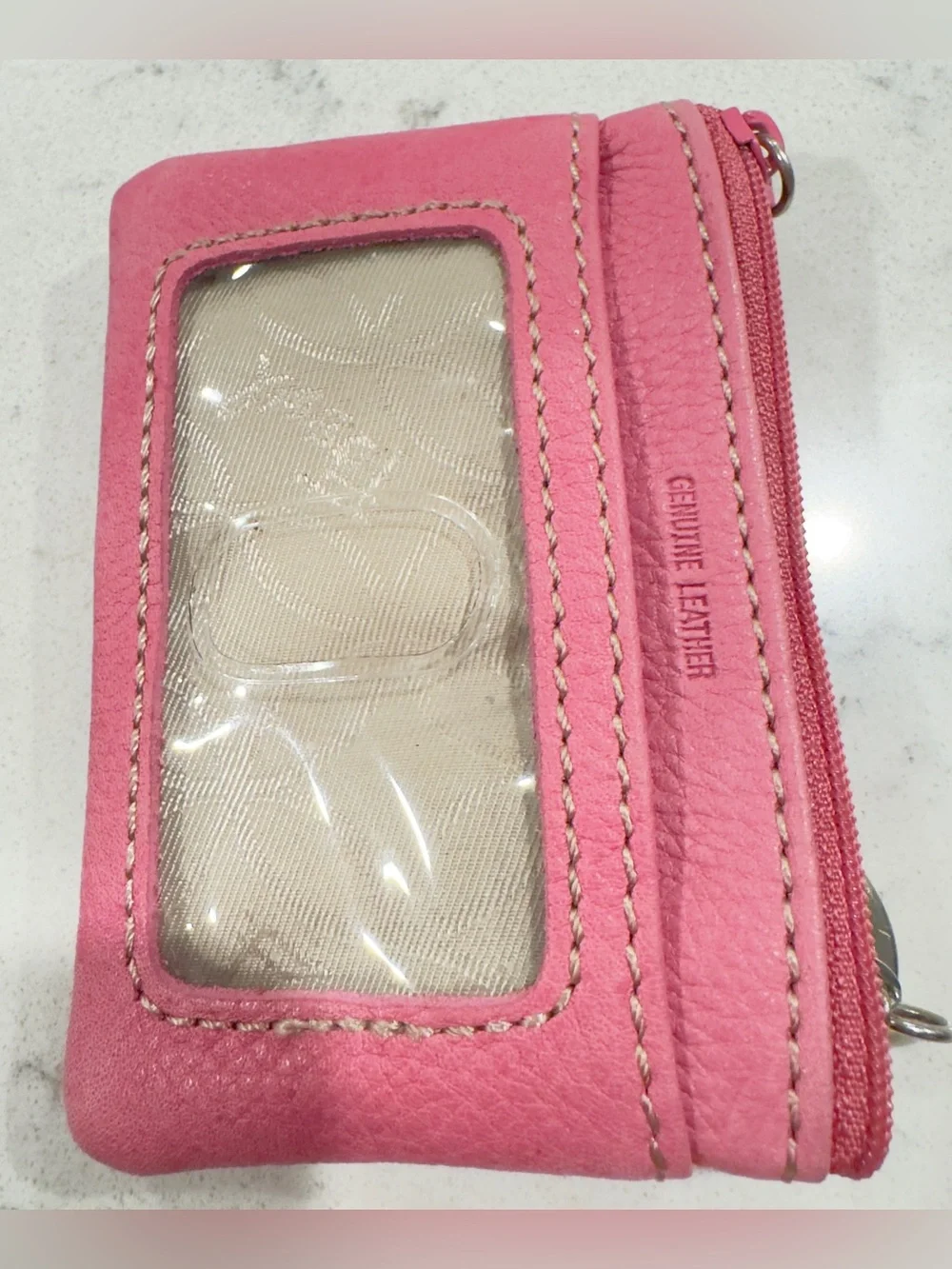 Vintage Fossil Pink Genuine Leather Card Holder Coin Pouch Keychain